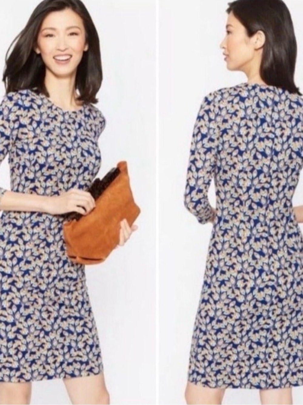 J. McLaughlin Catalina Cloth Sophia Peacock Feather Dress Size Large Navy - Picture 2 of 11